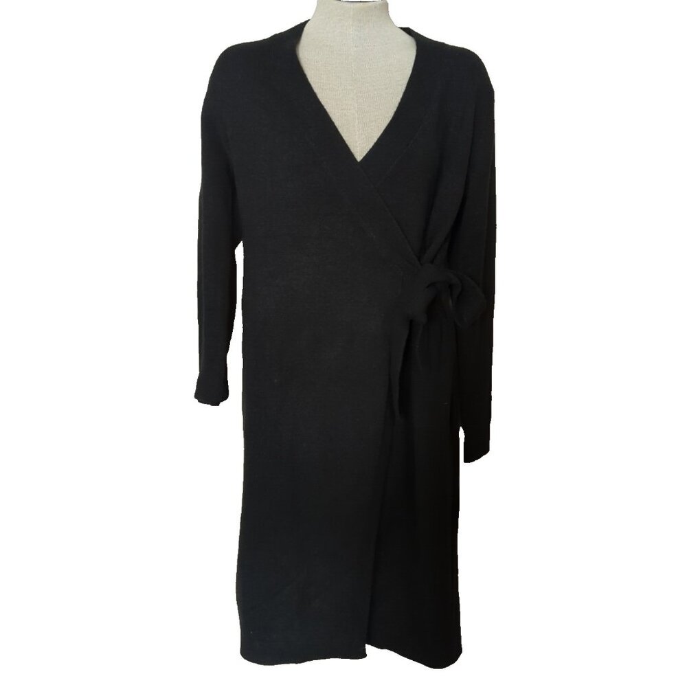 Banana Republic Wrap Sweater Dress Midi Size M Black V Neck New MSRP $110 -lp